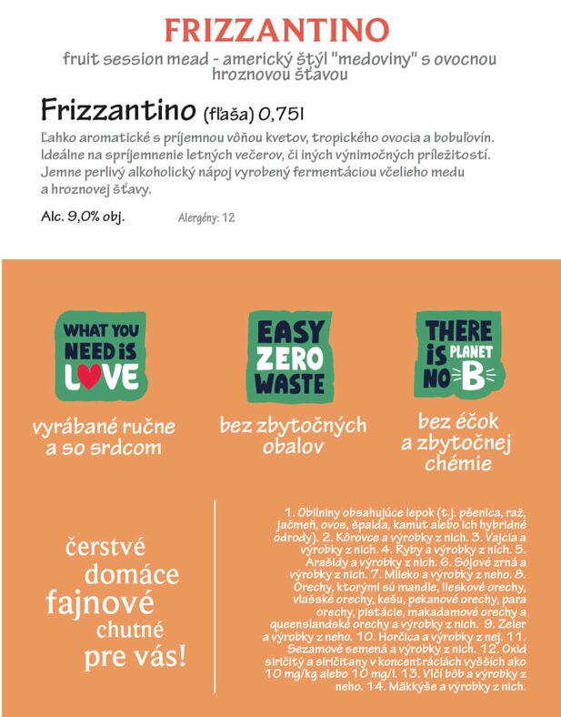 Nápojový lístok - Frizzantino (fľaša) 0,75l